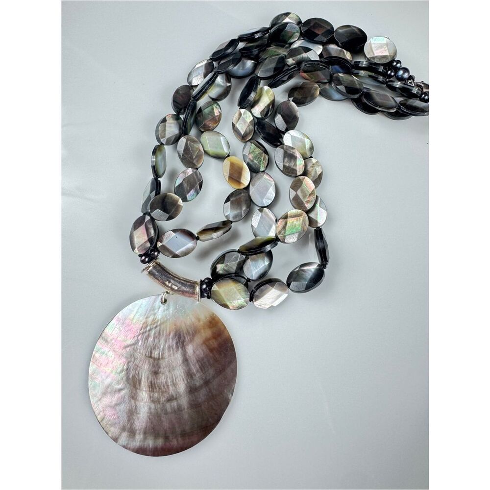 Rainbow Obsidian Shell Necklace stamped 925